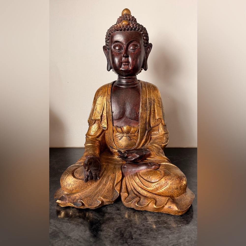 Gold and Brown Seated Buddha Sculpture - Decorative Home Art